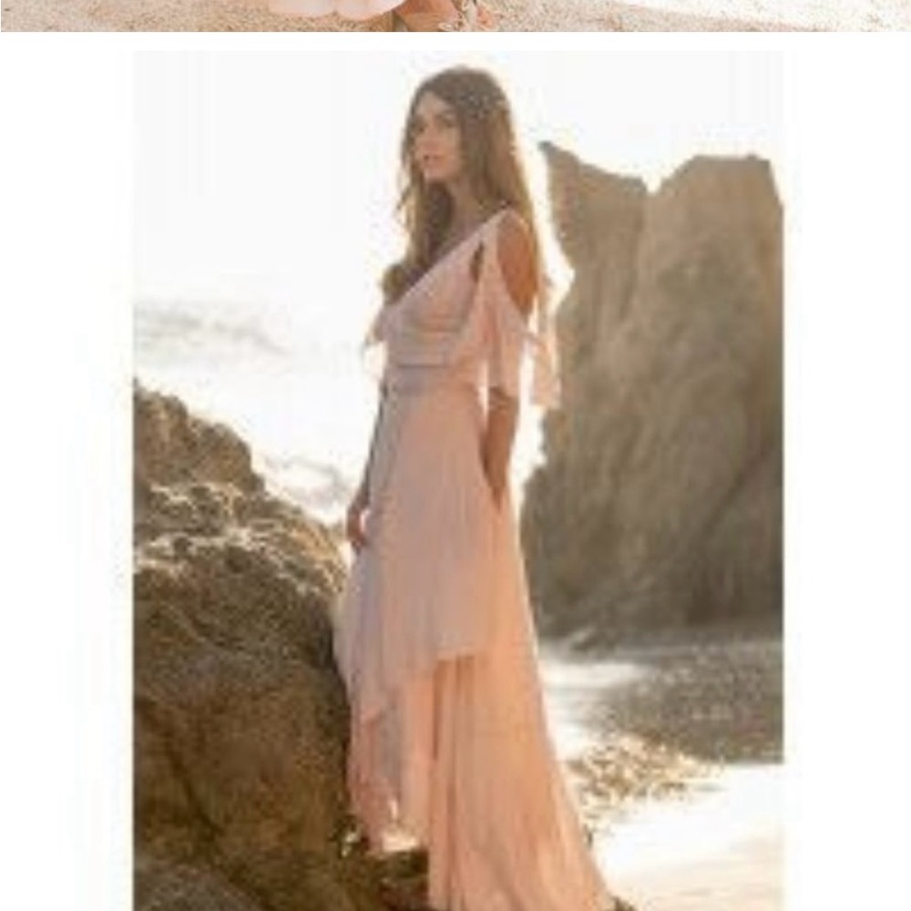 Joyfolie chiffon blush wrap dress with flutter sleeves